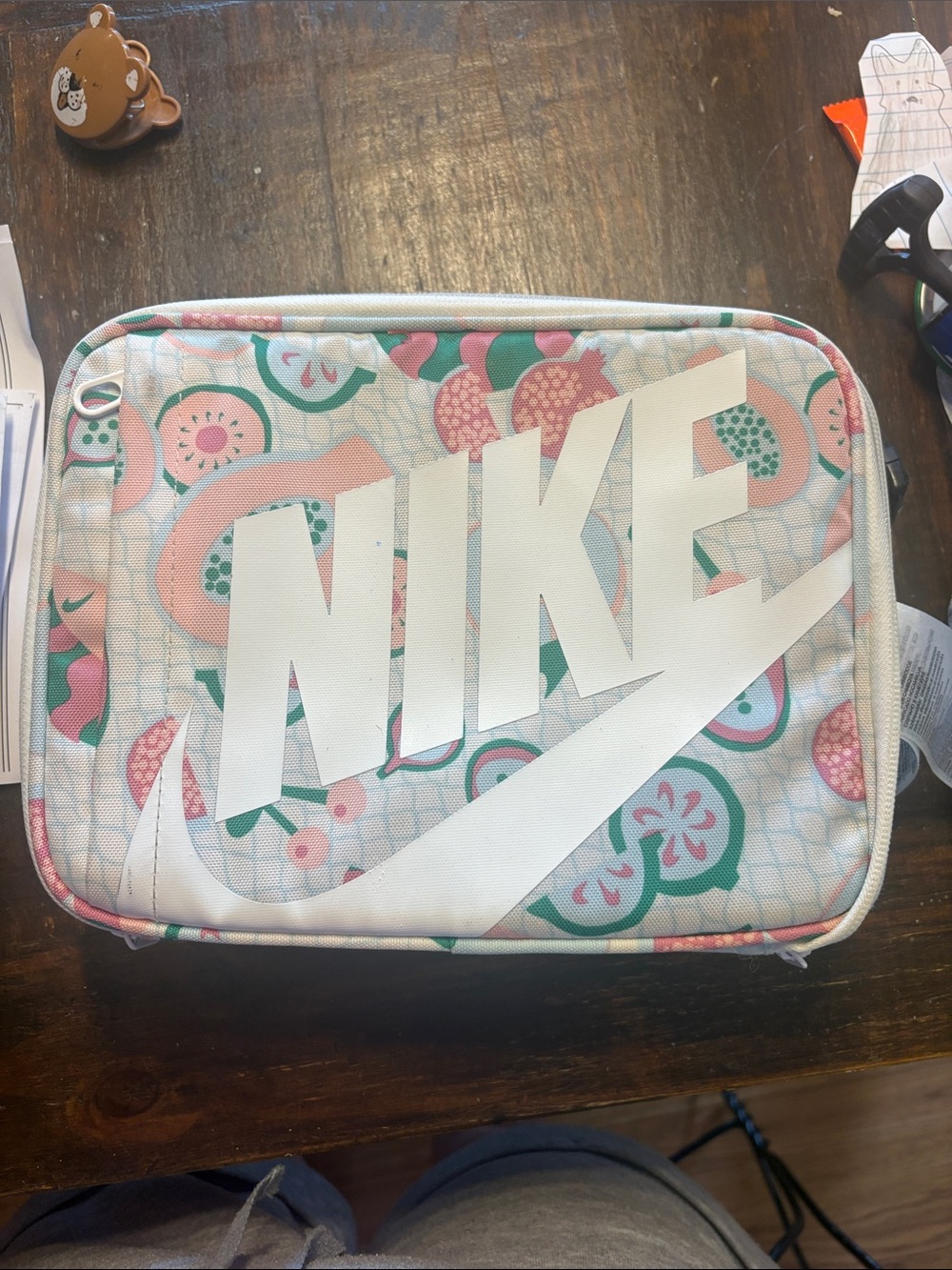Nike White Logo Floral Lunch Pouch in Pink and Mint